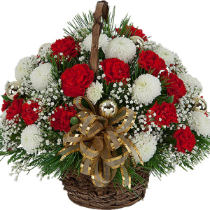 Seasonal Gift Basket of Red and White Flowers