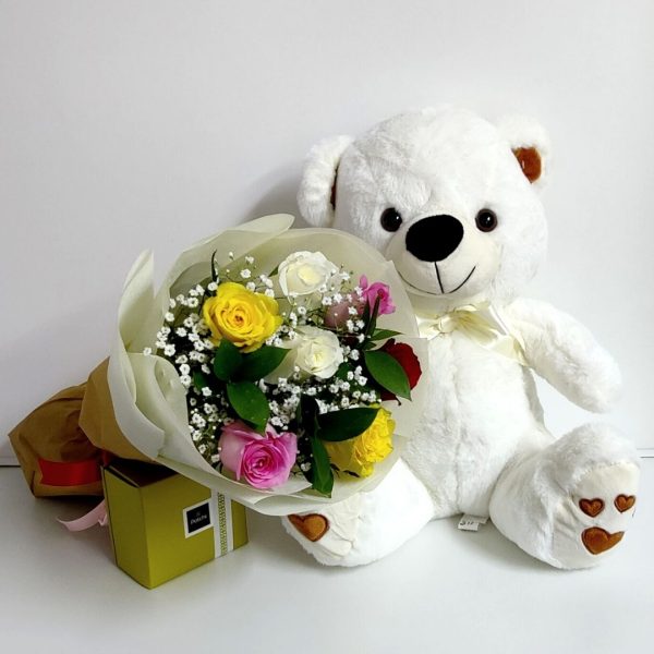 Send 7 Mix Roses Teddy with Patchi Chocolates