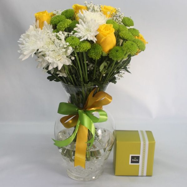 Mixed Flower Vase and Patchi Chocolates