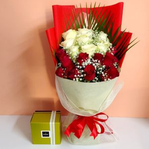 21 Red White Roses Bouquet Patchi Combo