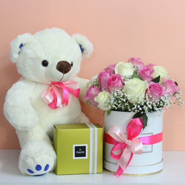 20 Roses with Teddy & Patchi to Deliver Sweet Wishes