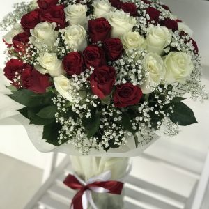 51 Red White Roses Vase from Dubai Florist